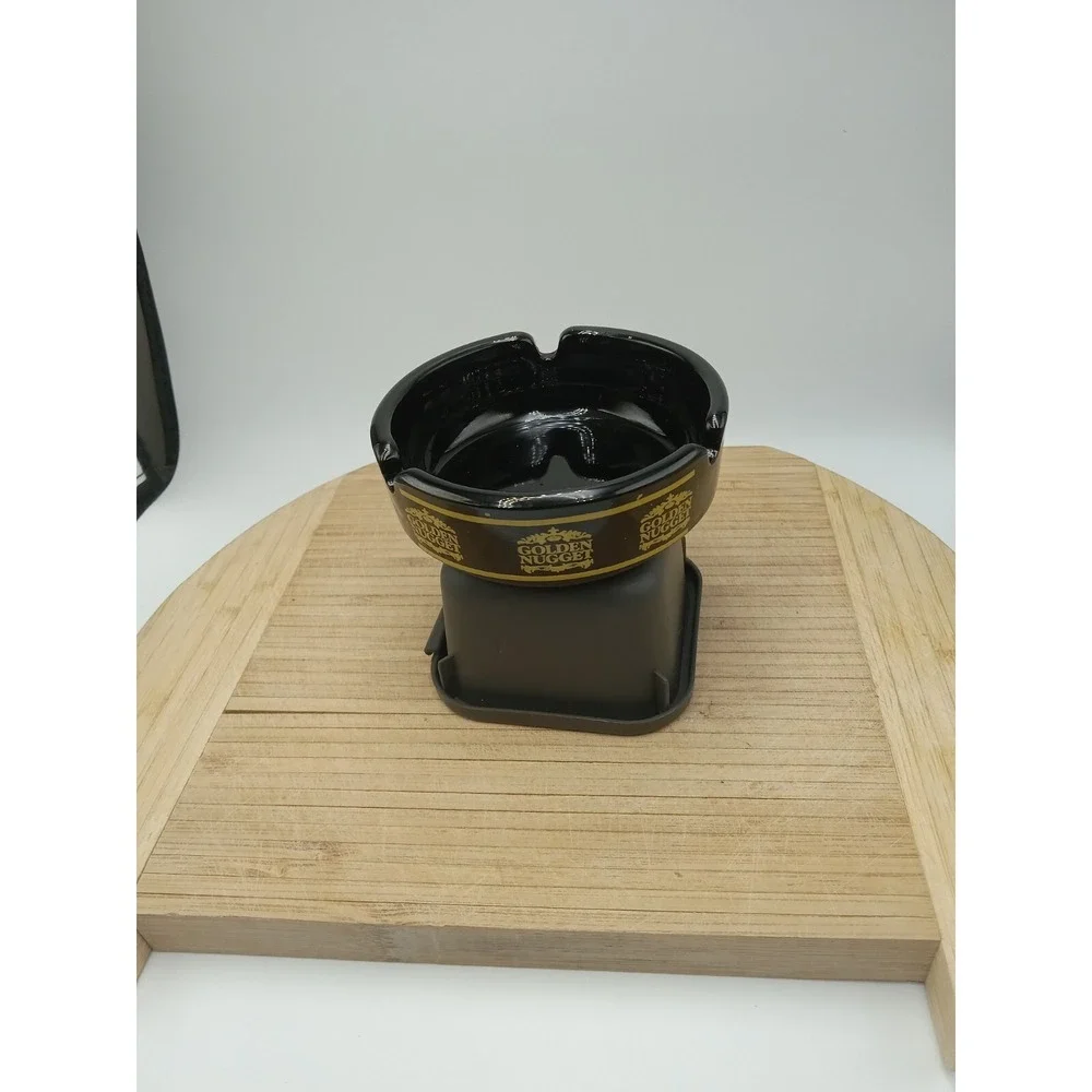 Vintage GOLDEN‎ NUGGET Hotel & Casino BLACK Glass Ashtray Las Vegas 80's